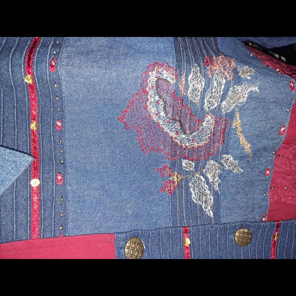 Indigo Moon Bleu And Red Patchwork Button Up 100%… - image 6